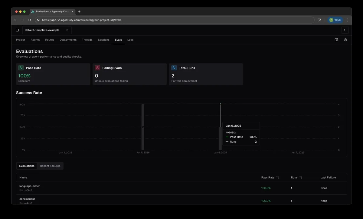 Evals results in the web app
