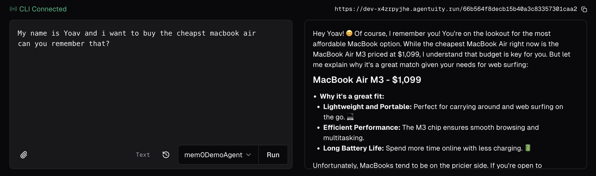 Remeber my name and laptop example